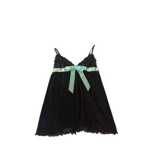 Victoria's Secret Sexy Little Things Black Babydoll Nightie Sheer Blue Bow Sz M